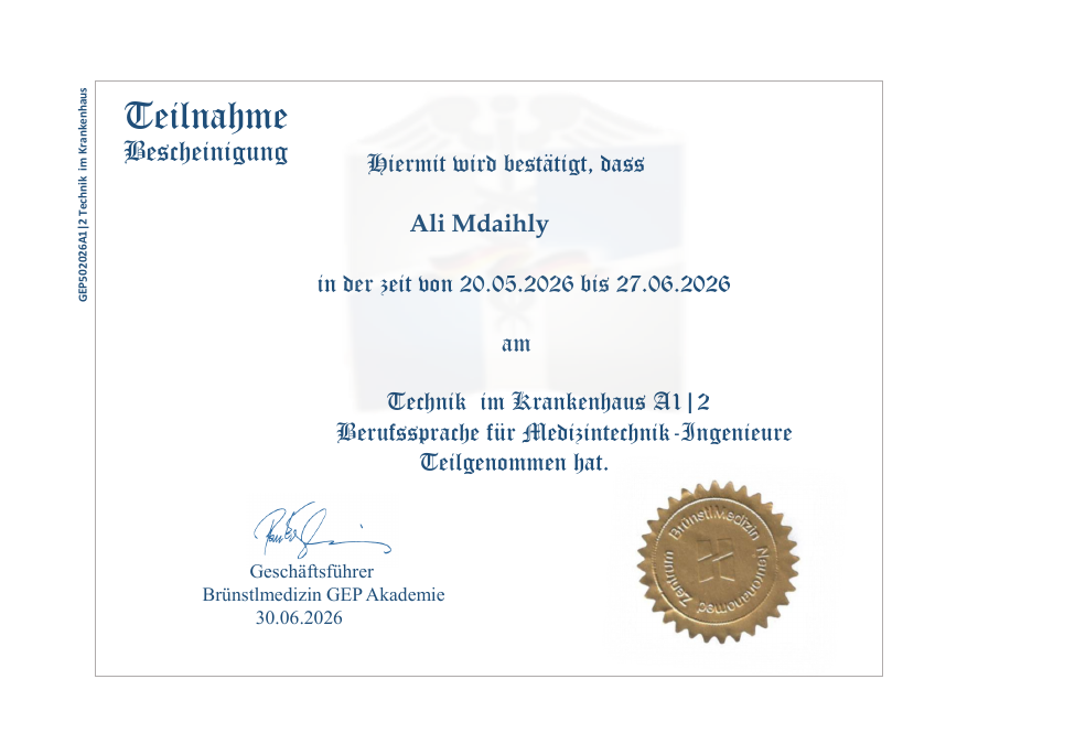 German technical language certificate for medical technology engineers