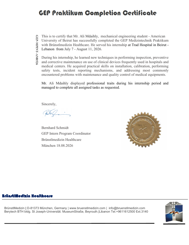 GEP Medizintechnik Praktikum completion certificate