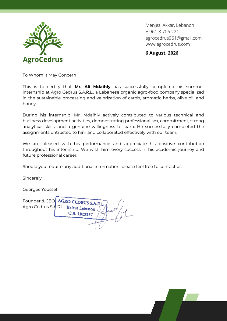 Recommendation letter from AgroCedrus